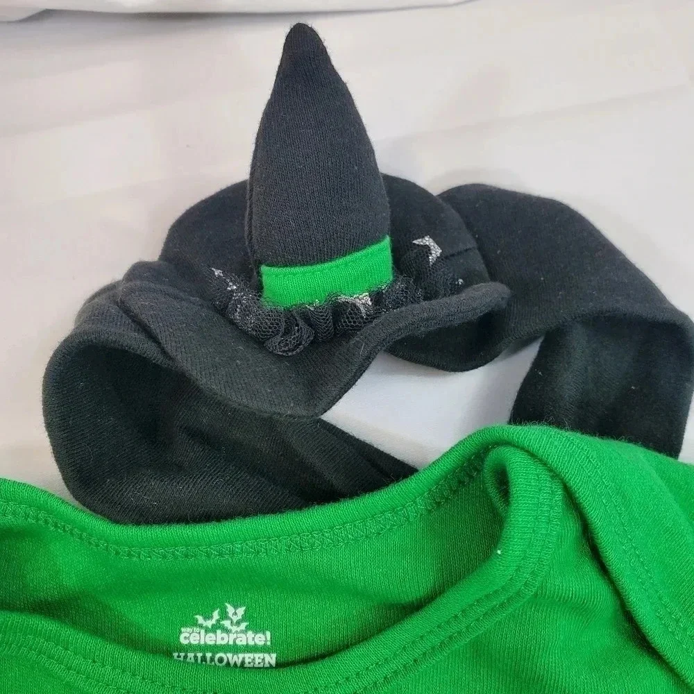 My First Halloween Green and Black Baby Girl Costume with Matching Hat Tutu
